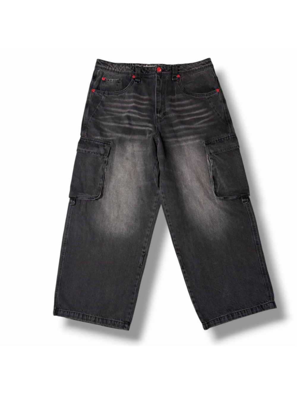 Vitriol Mens Void Black Wash Ultra Wide Cargo Jeans 36x29 Skater Y2K Streetwear